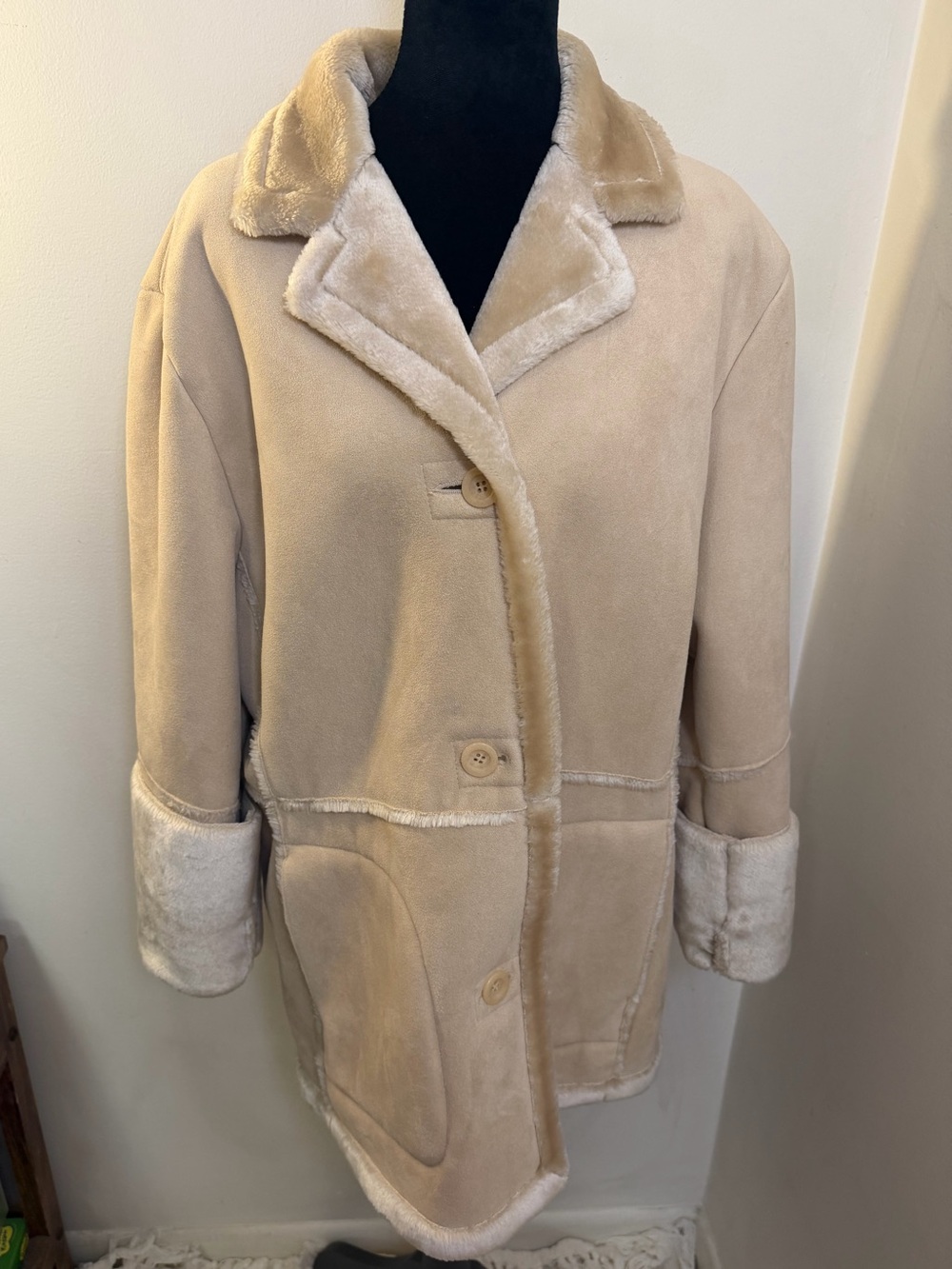 Jones New York Light Beige Faux Shearling Jacket